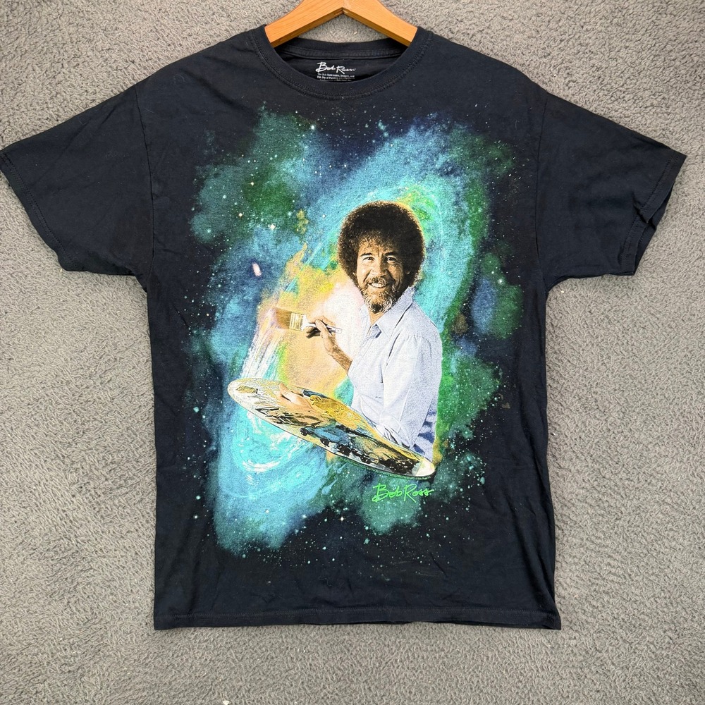 Bob Ross Space Galaxy Graphic T-Shirt Mens Medium Black Joy Painting Spencer's